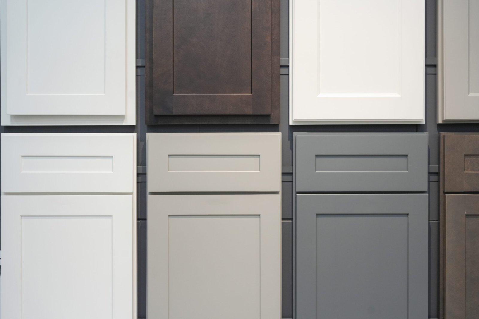 A range of stone benchtop colour and finish samples